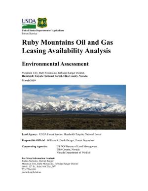 Ruby Mountains Oil and Gas Leasing Availibility Analysis