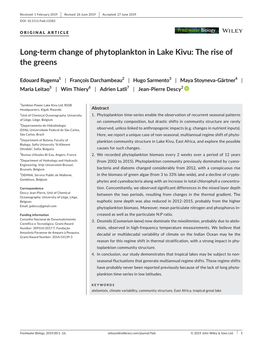 Long‐Term Change of Phytoplankton in Lake Kivu: the Rise of the Greens