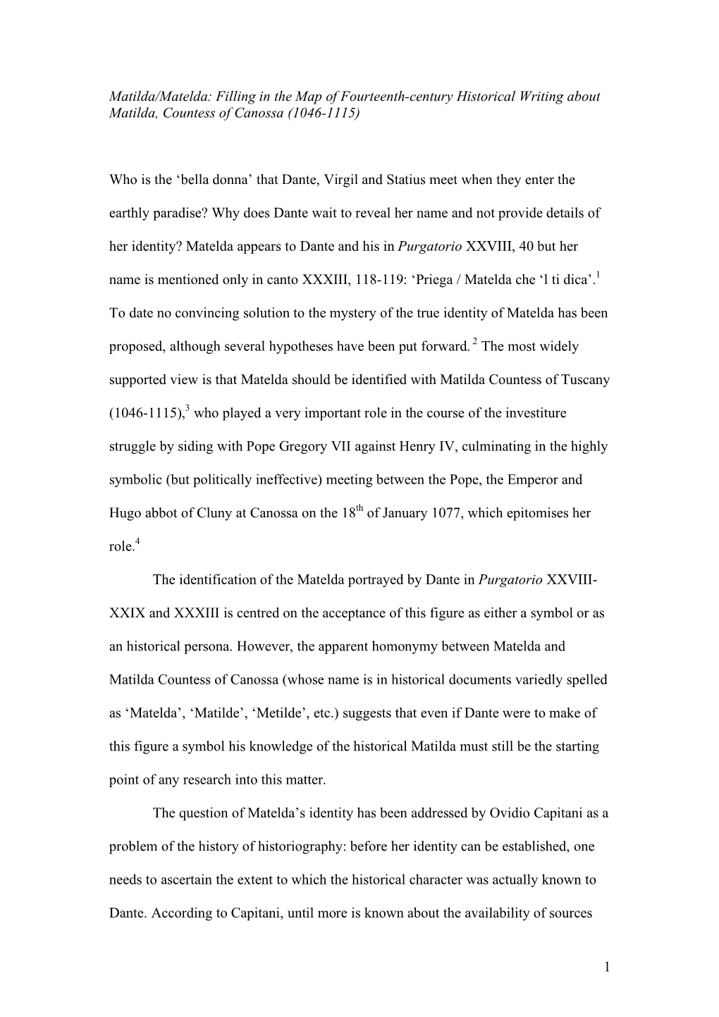 1 Matilda/Matelda: Filling in the Map of Fourteenth