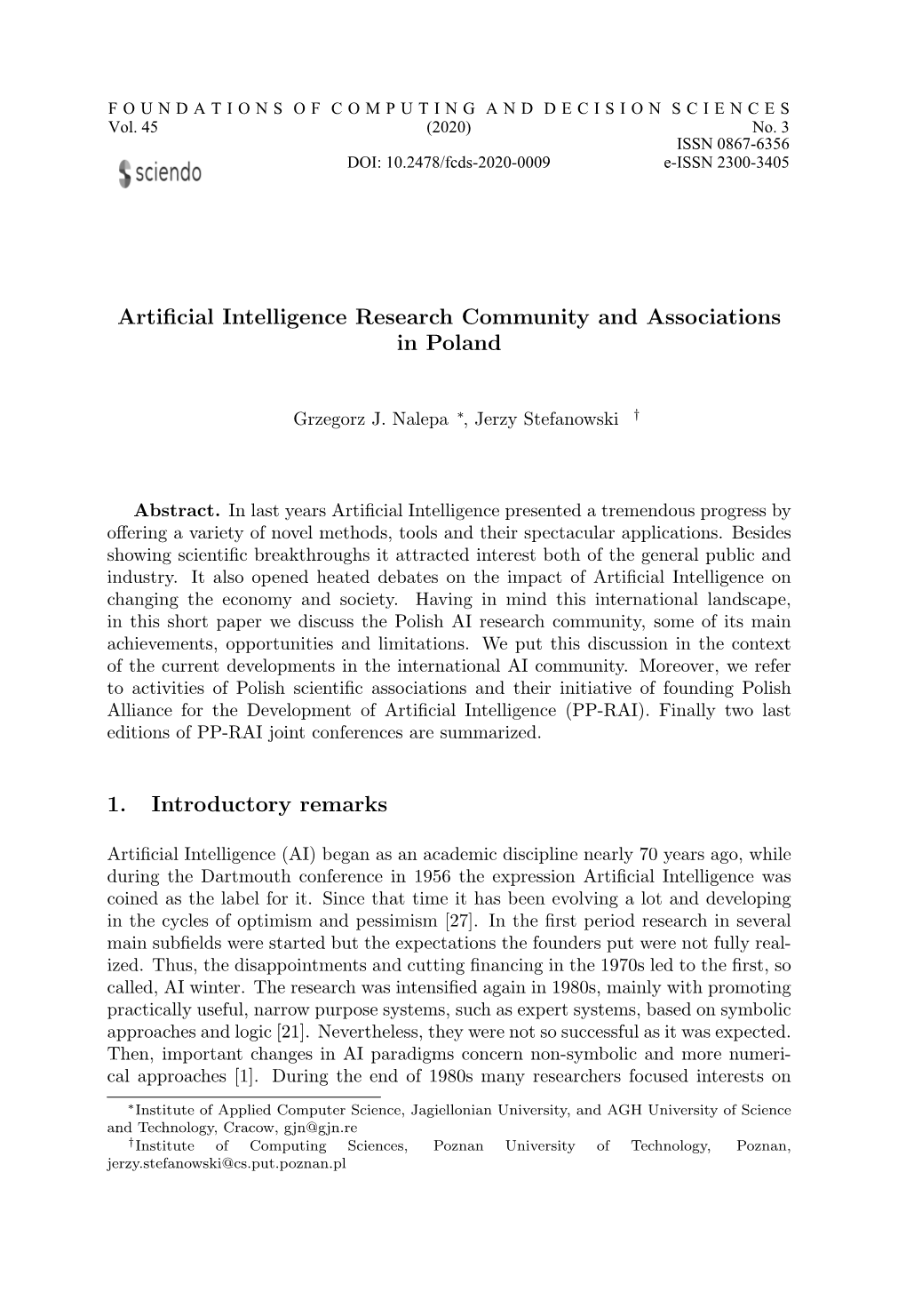 Artificial Intelligence Research Community and Associations in Poland 161