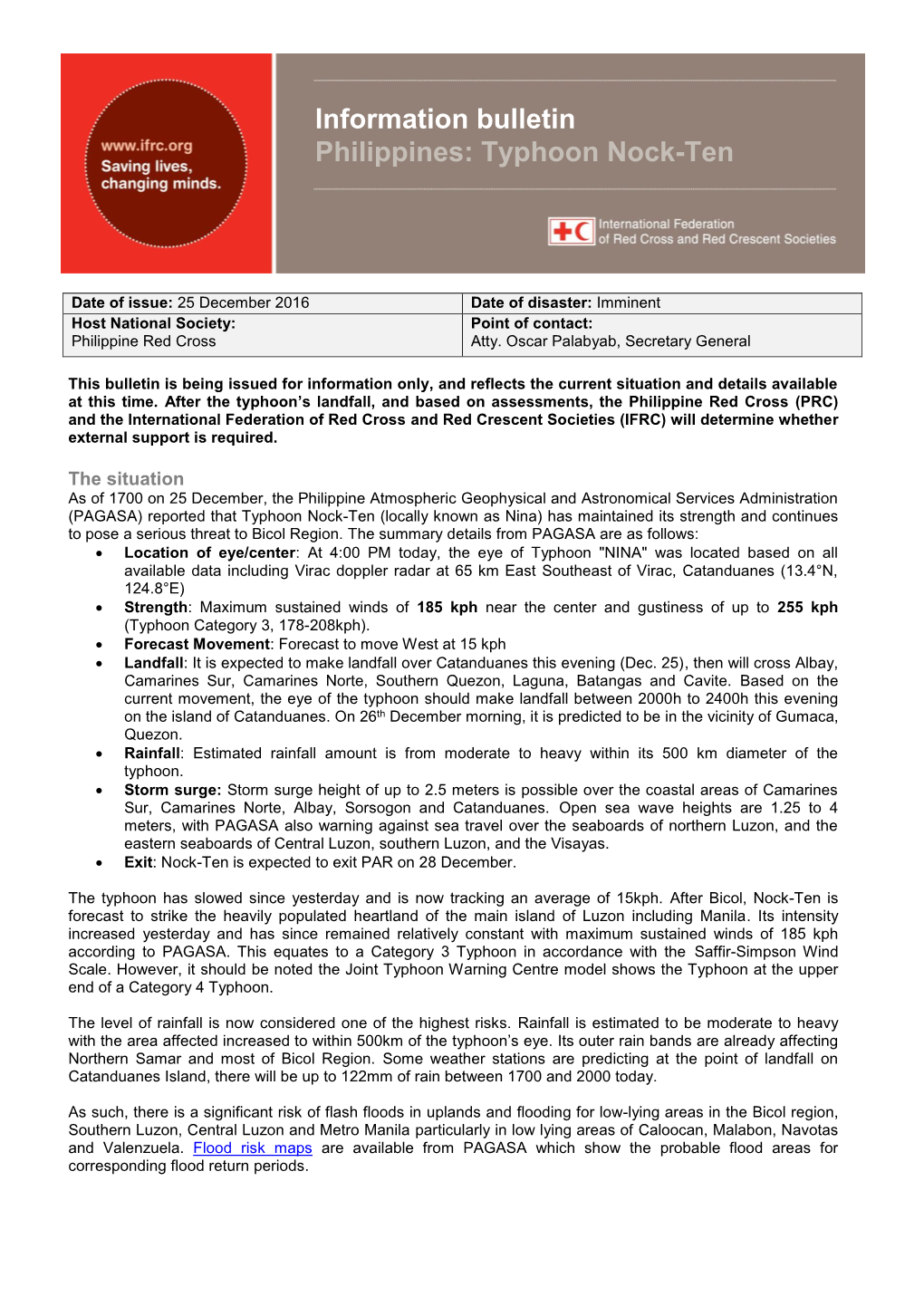 Information Bulletin Philippines: Typhoon Nock-Ten