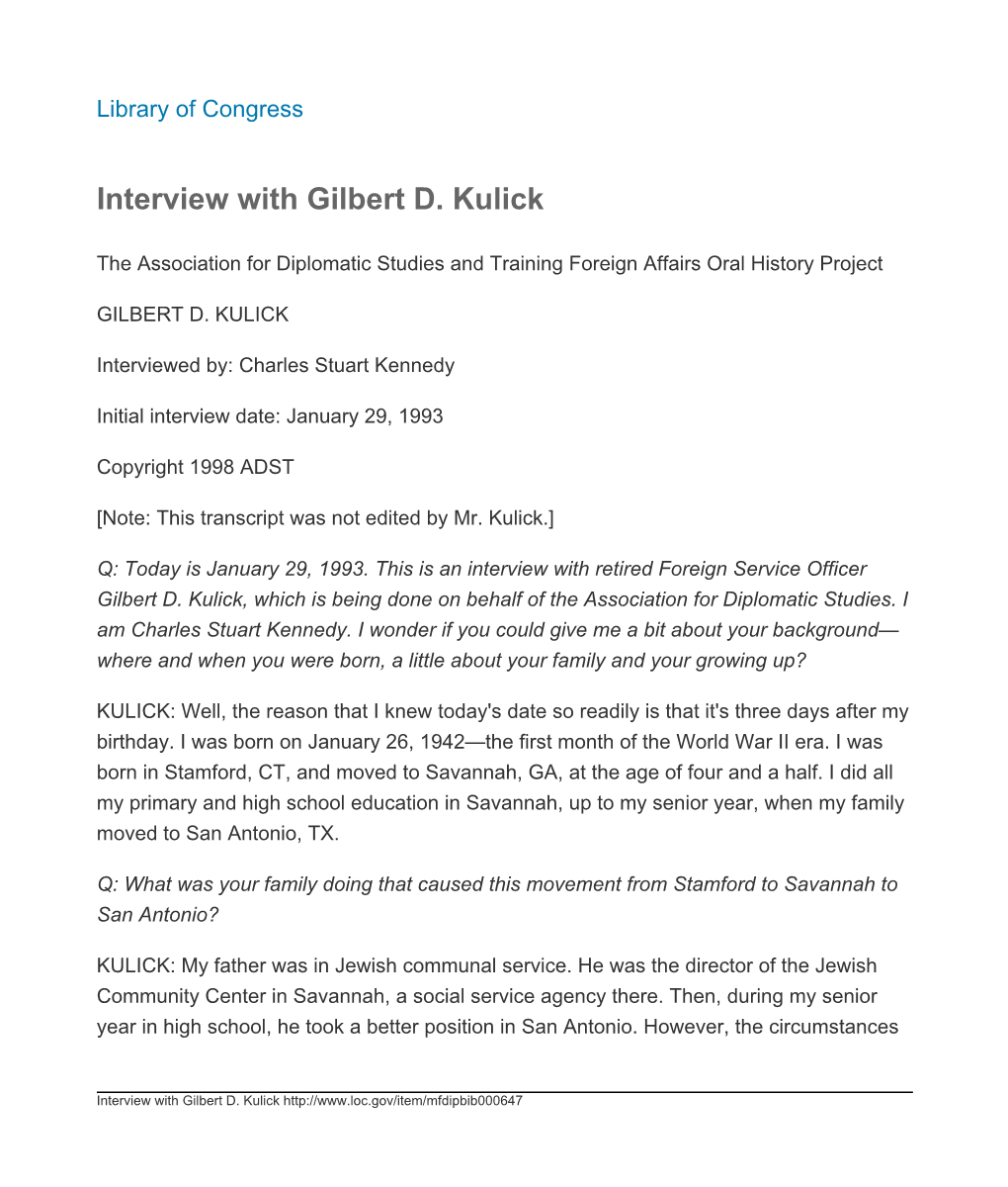 Interview with Gilbert D. Kulick