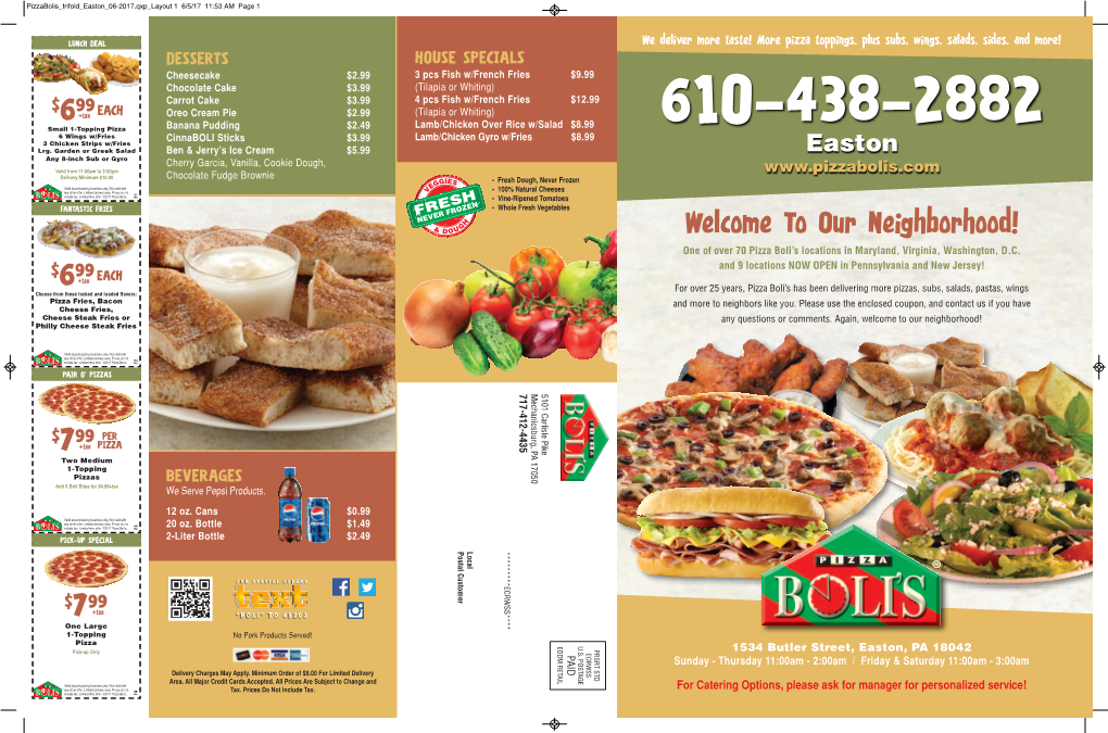 Welcome to Our Neighborhood! One of Over 70 Pizza Boli’S Locations in Maryland, Virginia, Washington, D.C