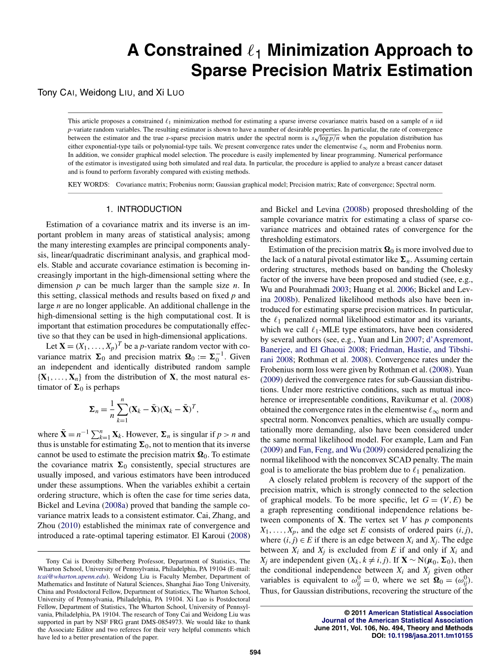 1</Sub> Minimization Approach to Sparse Precision Matrix Estimation