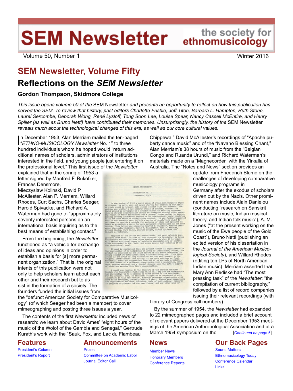 SEM Newsletter, Volume Fifty