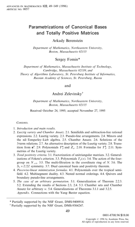 Parametrizations of Canonical Bases and Totally Positive Matrices Arkady Berenstein