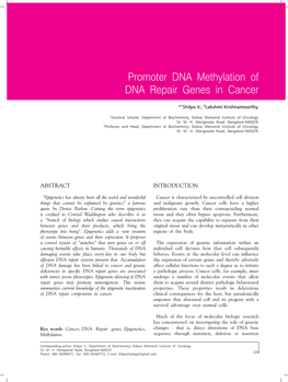 Promoter DNA Methylation of DNA Repair Genes in Cancer