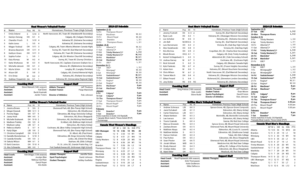 2014-15 Schedule Heat Women's Volleyball Roster Griffins Women's