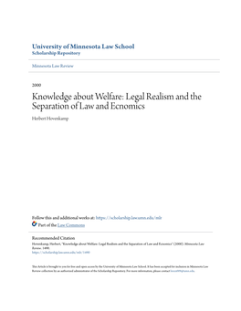Legal Realism and the Separation of Law and Ecnomics Herbert Hovenkamp