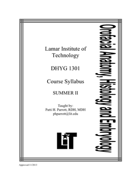 Lamar Institute of Technology DHYG 1301 Course Syllabus