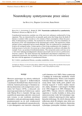 Neurotoksyny Syntetyzowane Przez Sinice