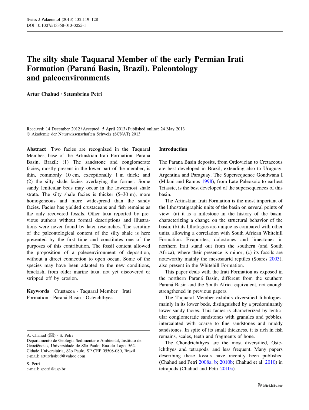 The Silty Shale Taquaral Member of the Early Permian Irati Formation (Parana´ Basin, Brazil)