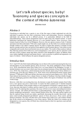 Taxonomy and Species Concepts in the Context of Homo Luzonensis