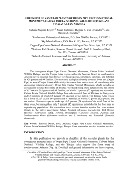 Checklist of Vascular Plants of Organ Pipe Cactus National Monument, Cabeza Prieta National Wildlife Refuge, and Tinajas Altas, Arizona