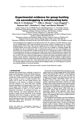 Experimental Evidence for Group Hunting Via Eavesdropping in Echolocating Bats Dina K