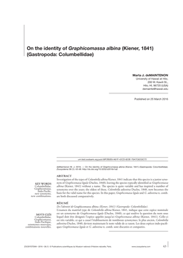 On the Identity of Graphicomassa Albina (Kiener, 1841) (Gastropoda: Columbellidae)