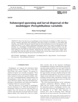 Submerged Spawning and Larval Dispersal of the Mudskipper Periophthalmus Variabilis