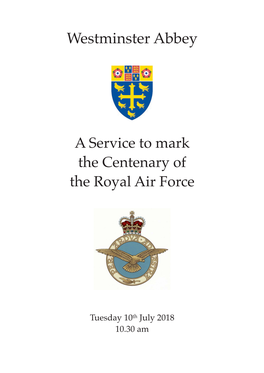 Order of Service for a Service to Mark the Centenary of the Royal Air Force