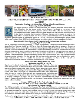 SENIOR SPIRIT NEWSLETTER of the CONCORD COUNCIL on AGING April 2021
