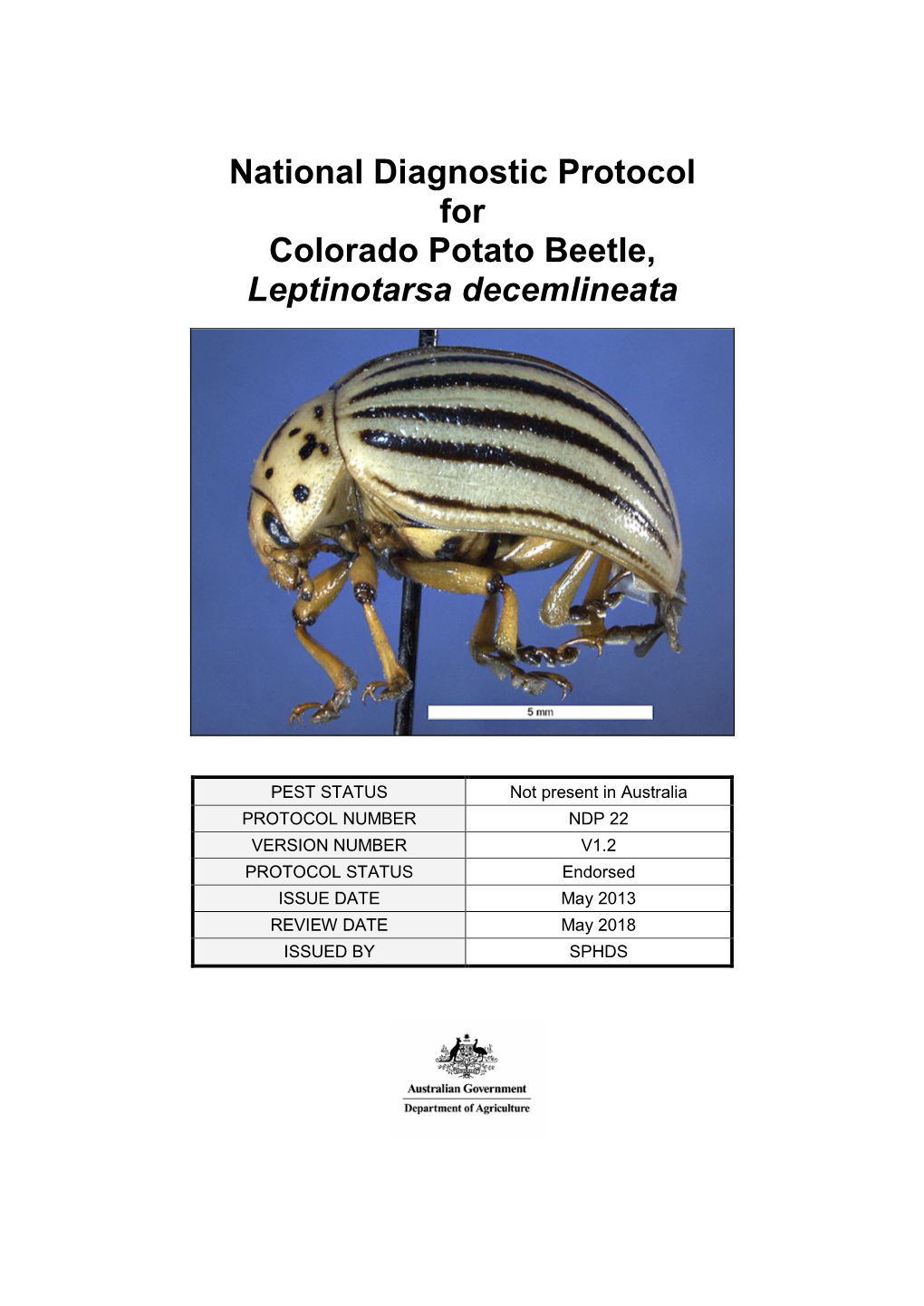 National Diagnostic Protocol for Colorado Potato Beetle, Leptinotarsa Decemlineata