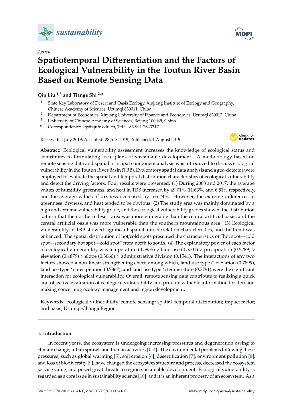 Spatiotemporal Differentiation and the Factors of Ecological Vulnerability