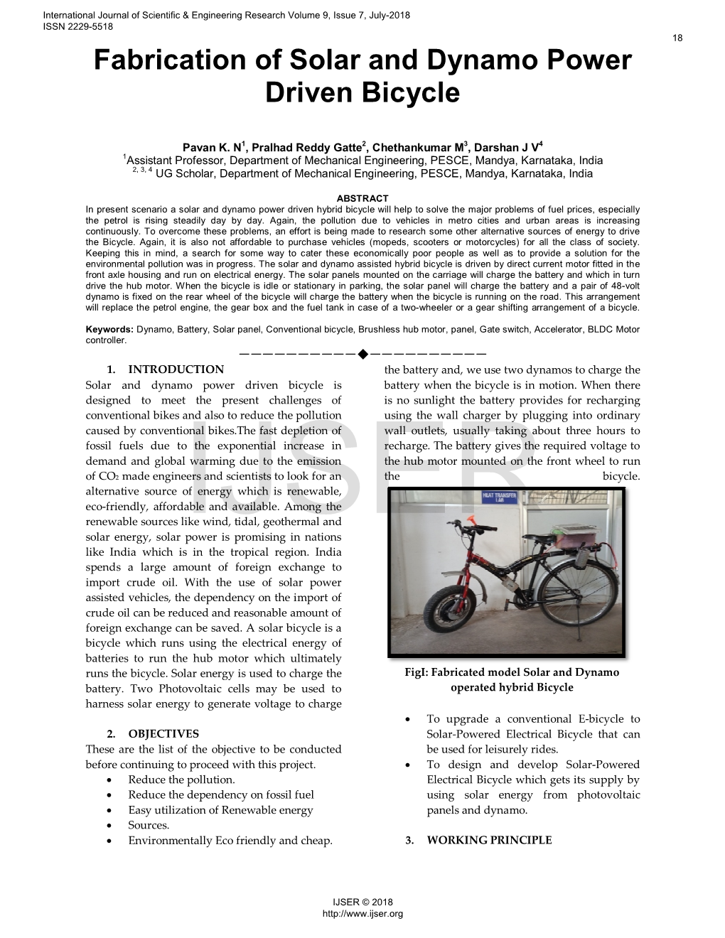 Fabrication of Solar and Dynamo Power Driven Bicycle