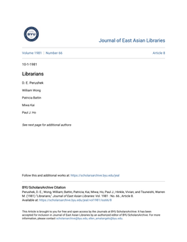 Journal of East Asian Libraries Librarians