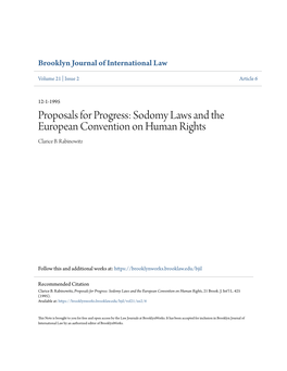 Sodomy Laws and the European Convention on Human Rights Clarice B