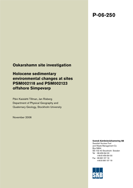 Holocene Sedimentary Environmental Changes at Sites PSM002118 and PSM002123 Offshore Simpevarp