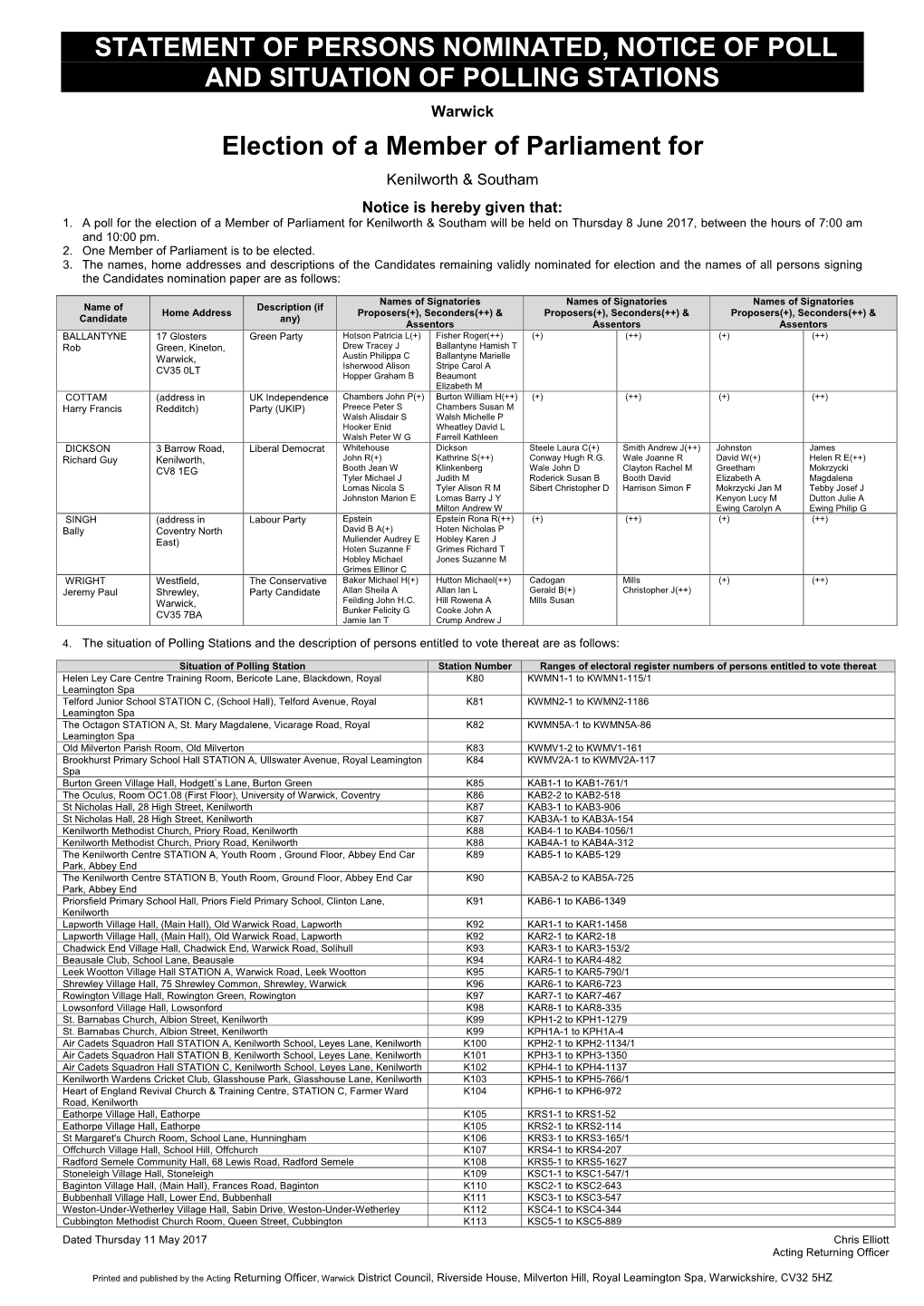 Statement of Persons Nominated & Notice of Poll & Situation of Polling