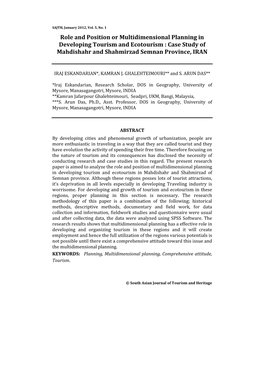 Role and Position Or Multidimensional Planning in Developing Tourism and Ecotourism : Case Study of Mahdishahr and Shahmirzad Semnan Province, IRAN