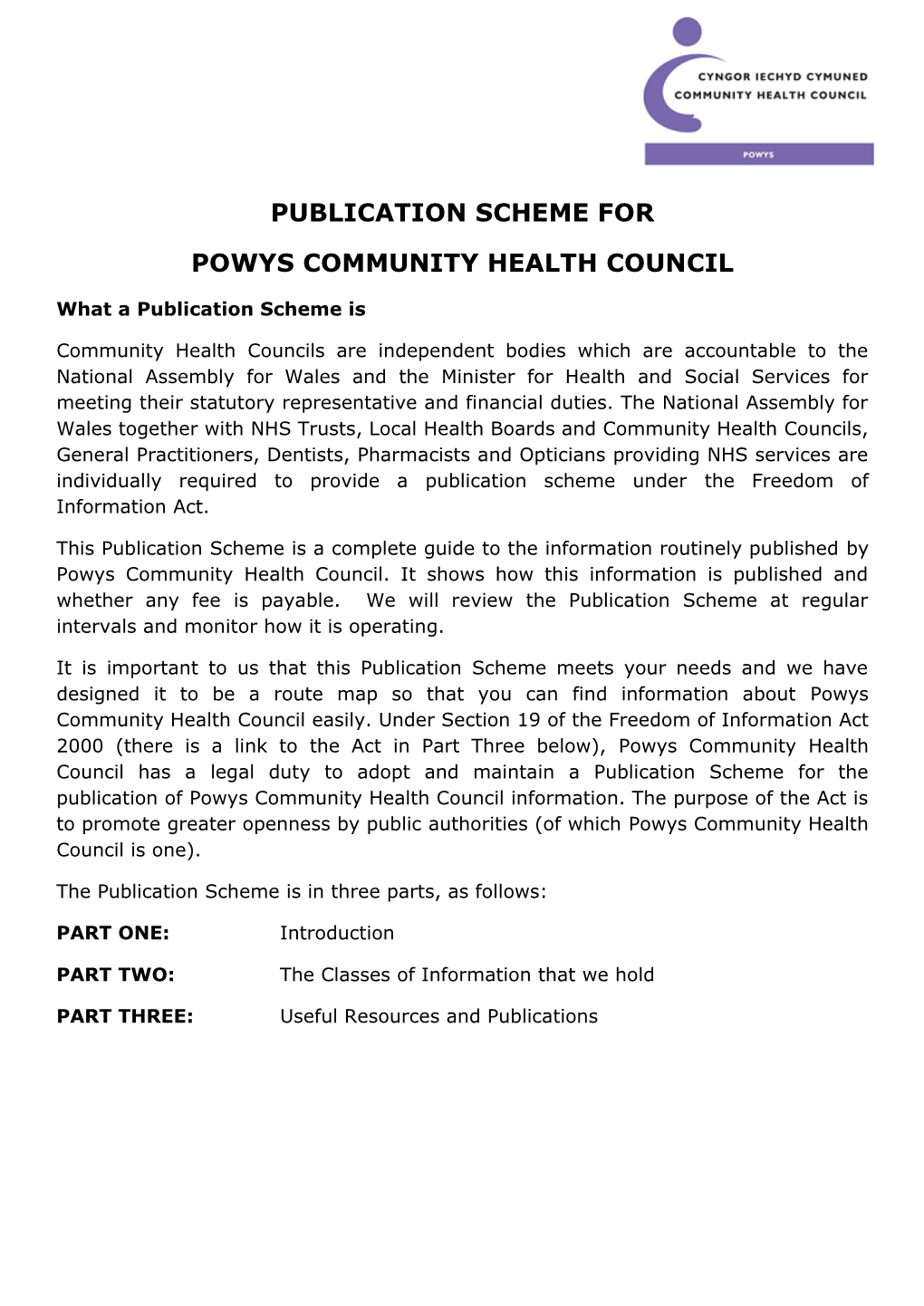 Publication Scheme for Powys Community Health