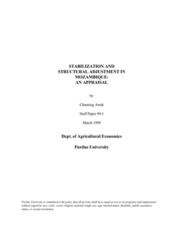 Stabilization and Structural Adjustment in Mozambique: an Appraisal