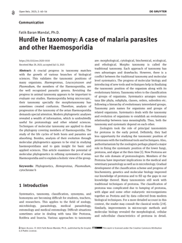 Hurdle in Taxonomy: a Case of Malaria Parasites and Other Haemosporidia