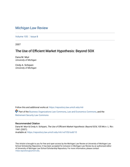 The Use of Efficient Market Hypothesis: Beyond SOX