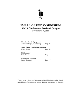 Small Gauge Symposium (Portland, 2001)