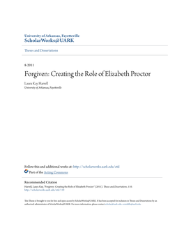 Creating the Role of Elizabeth Proctor Laura Kay Harrell University of Arkansas, Fayetteville