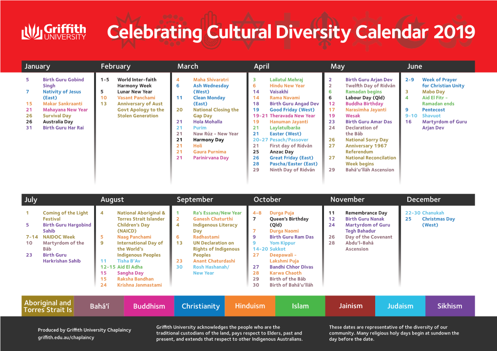 Celebrating Cultural Diversity Calendar 2019