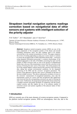 Strapdown Inertial Navigation Systems Readings Correction Based on Navigational Data of Other Sensors and Systems with Intelligent Selection of the Priority Adjuster