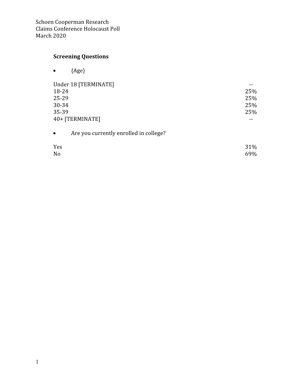 Schoen Cooperman Research Claims Conference Holocaust Poll March 2020