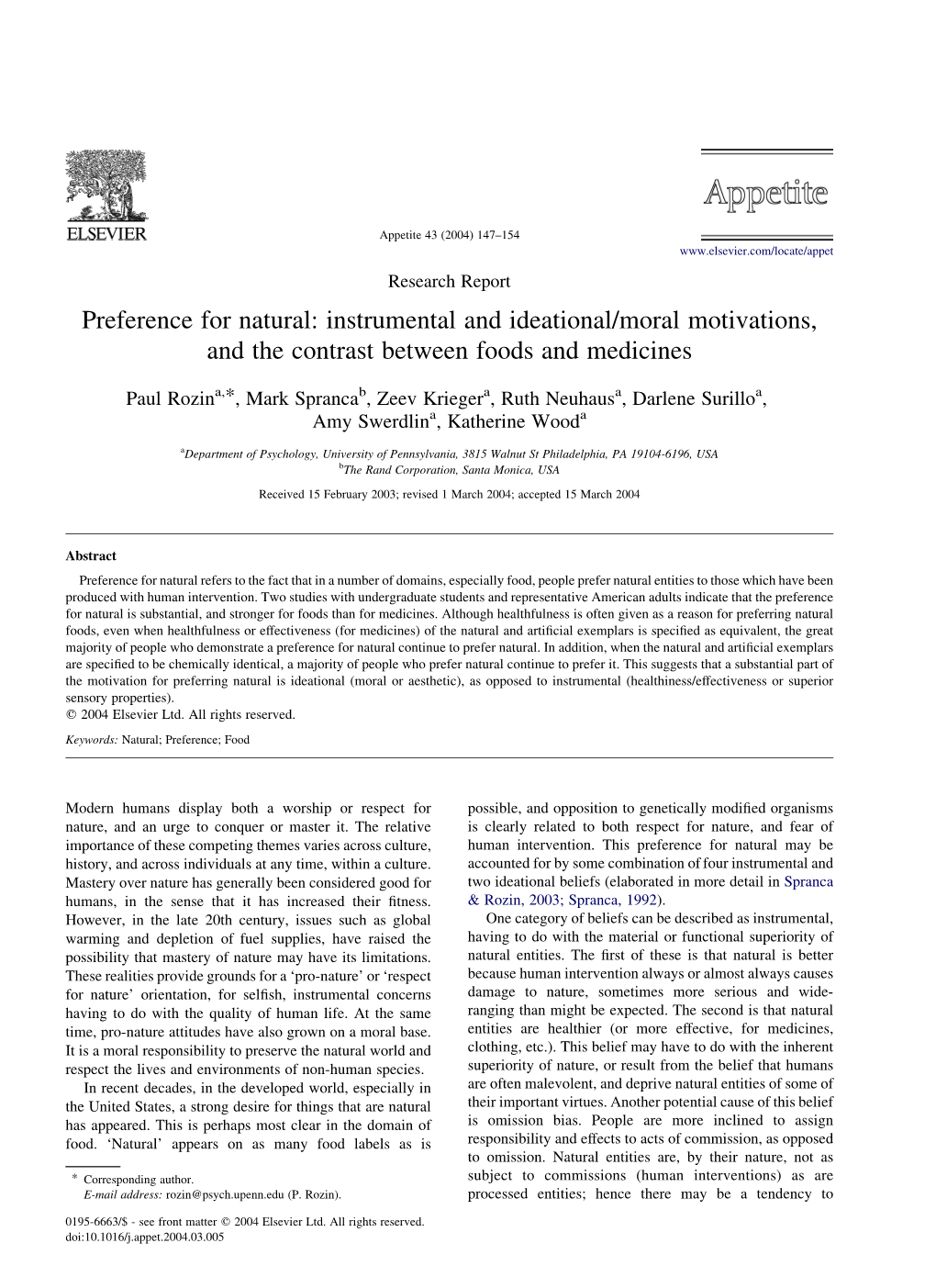 Preference for Natural: Instrumental and Ideational/Moral Motivations, and the Contrast Between Foods and Medicines