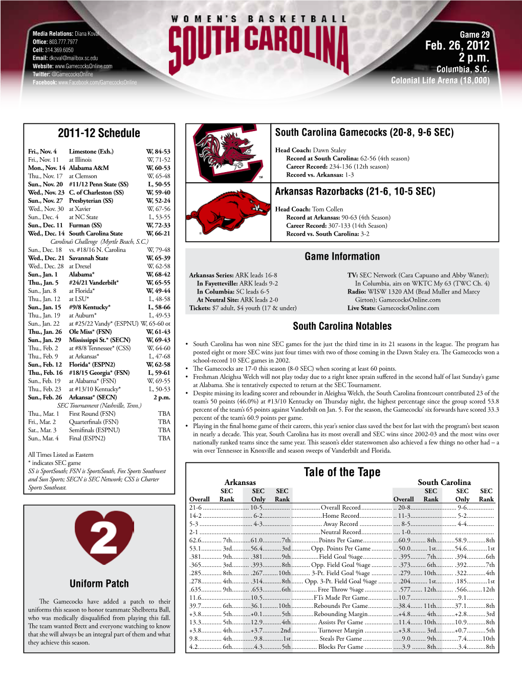 Tale of the Tape Feb. 26, 2012 2 P.M. 2011-12 Schedule