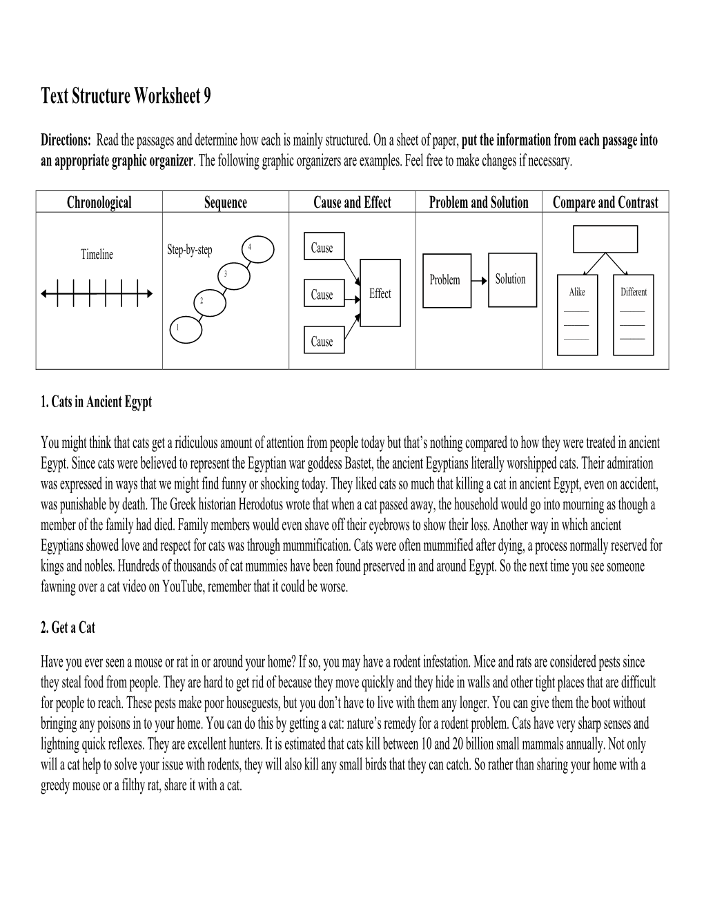 Text Structure Worksheet 9