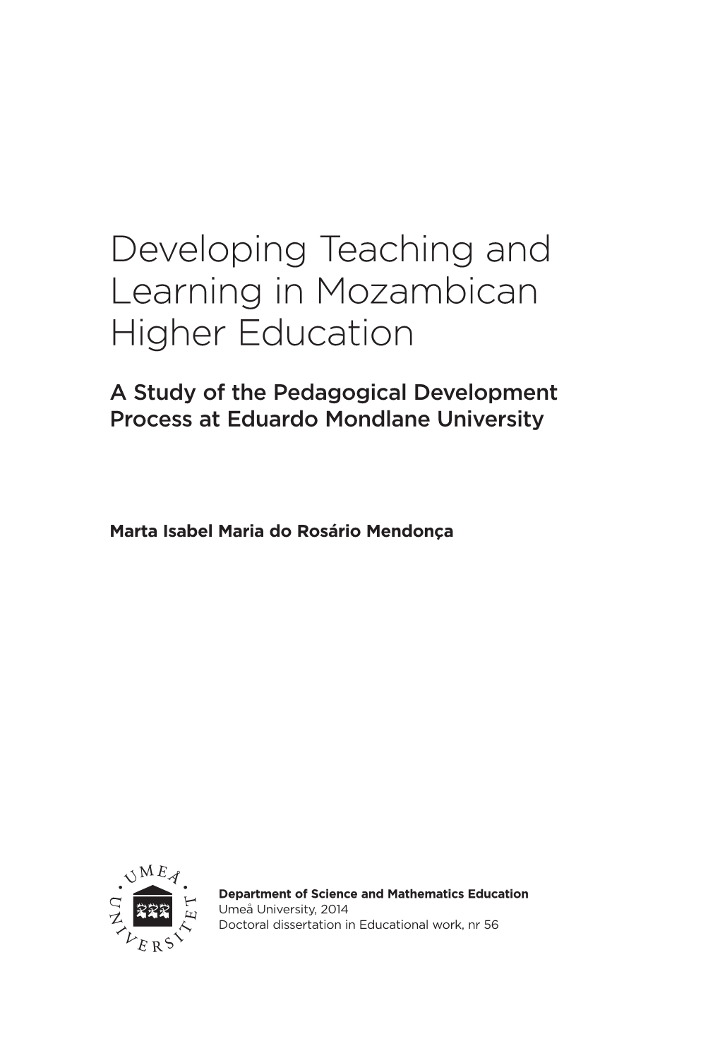 Developing Teaching and Learning in Mozambican Higher Education
