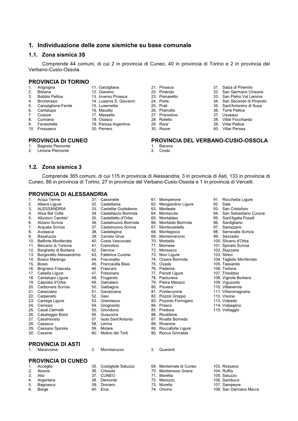 1. Individuazione Delle Zone Sismiche Su Base Comunale 1.1