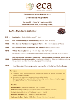 European Cocoa Forum 2016 Conference Programme