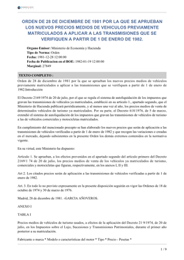 Orden De 28 De Diciembre De 1981 Por La Que Se Aprueban