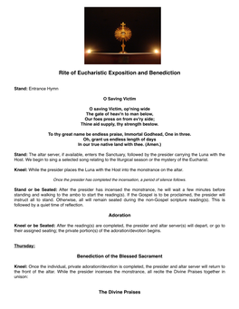 Rite of Benediction Blessed Sacrament
