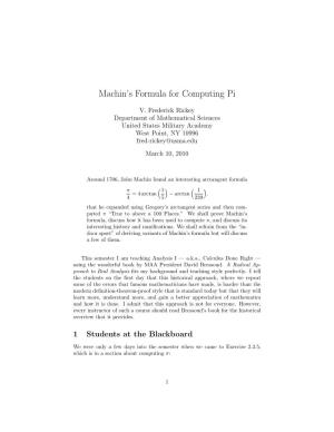 Machin's Formula for Computing Pi
