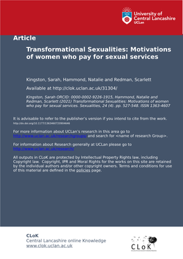 Article Transformational Sexualities: Motivations of Women Who Pay for Sexual Services